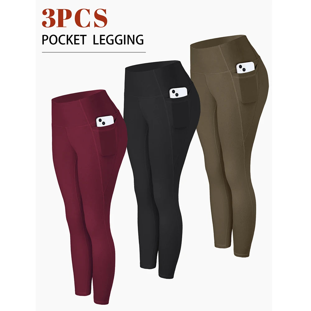 CHRLEISURE 1/3/4 PCS Seamless Yoga Pants High Waist Butt Lifting Workout Tights with Pockets Slim Elastic Women Fitness Leggings